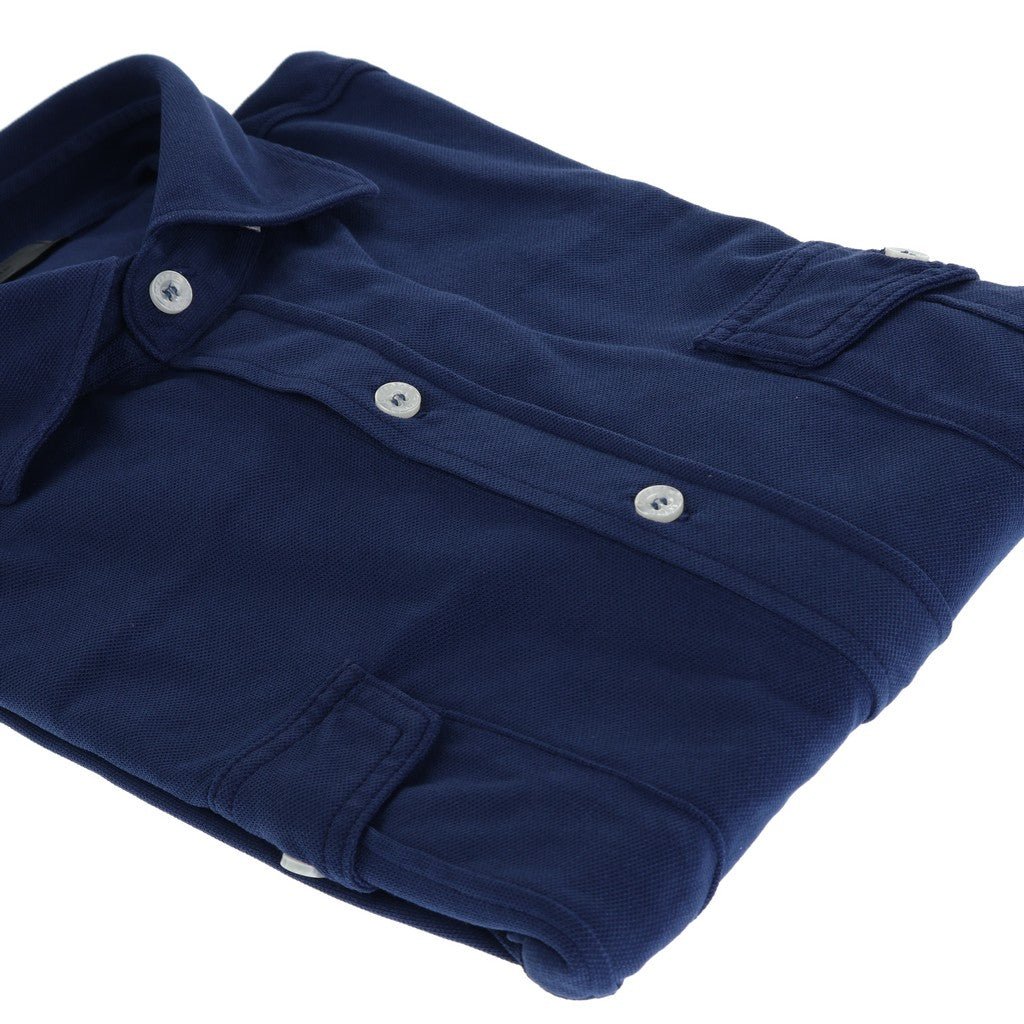 FERRANTE Garment Dyed Pique Over Shirt MID BLUE - Henry Bucks