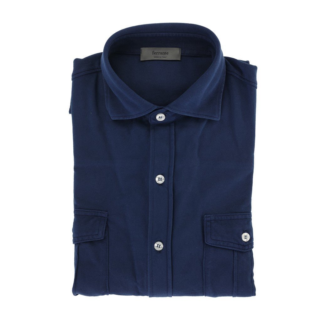 FERRANTE Garment Dyed Pique Over Shirt MID BLUE - Henry Bucks