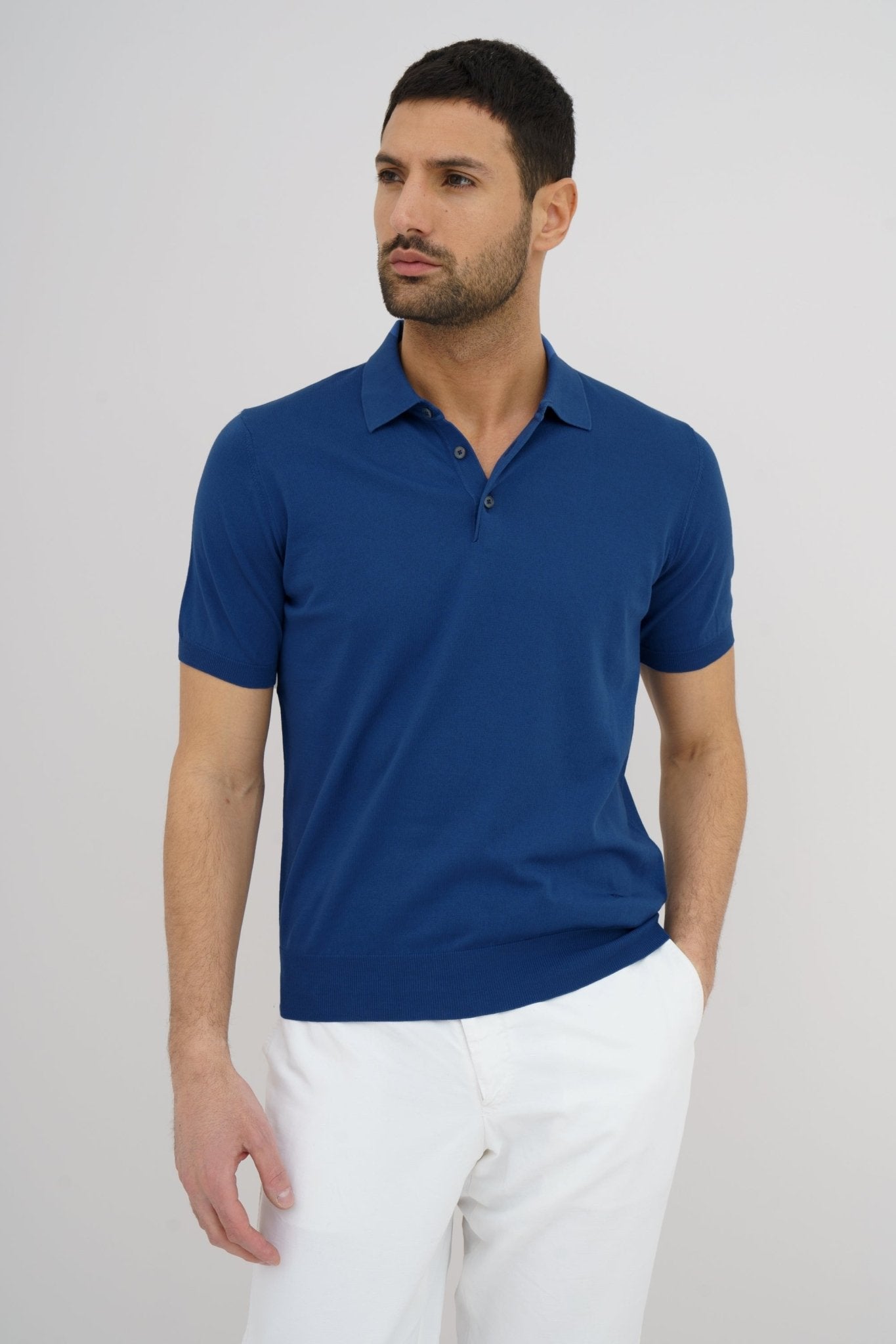 Ferrante Knitted Cotton Polo in JEAN - Henry BucksShirts38SS230088 - JEAN - 50