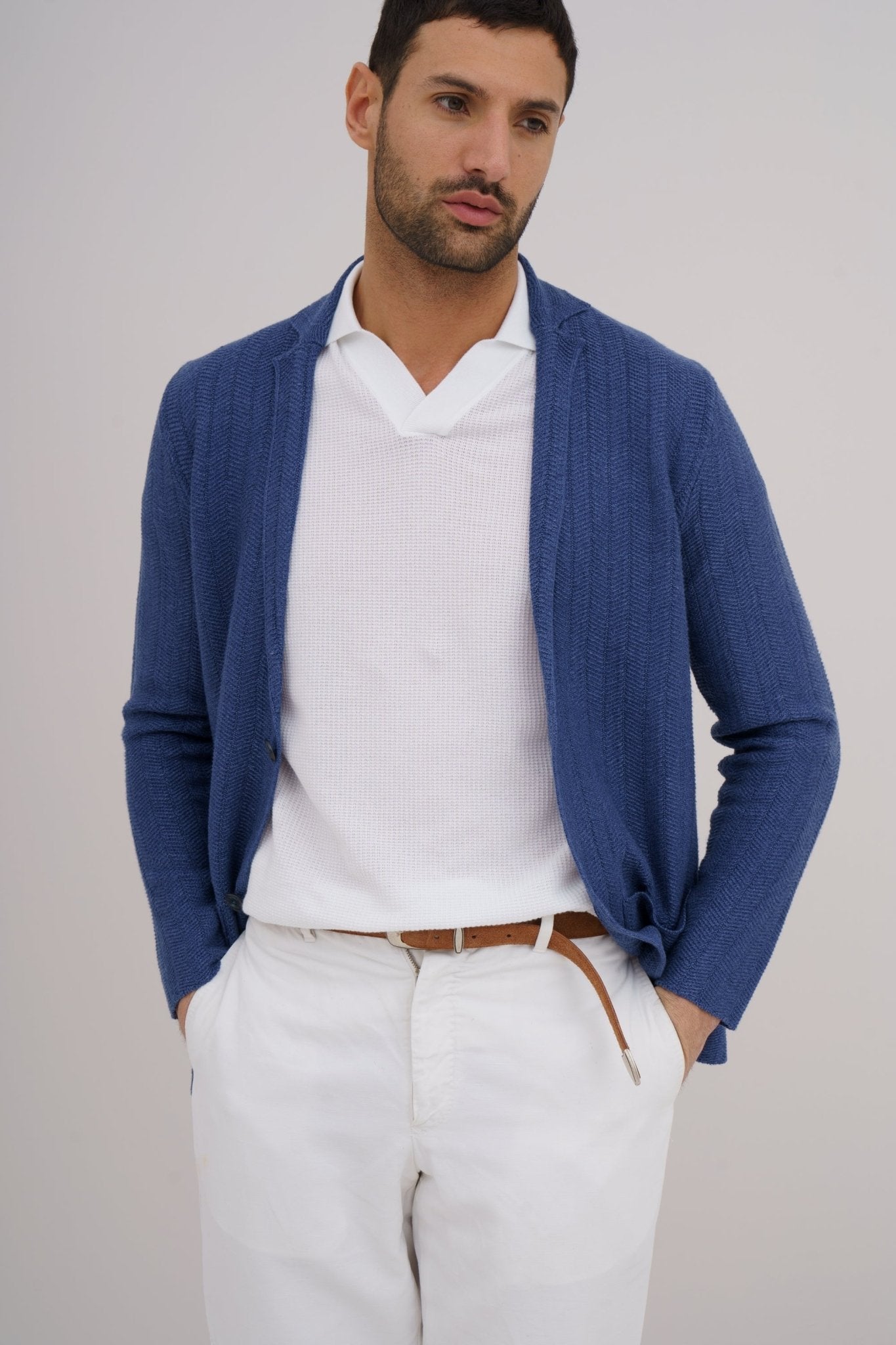 Ferrante Relaxed Jacket in MID BLUE - Henry BucksCasual Jackets33SS230006 - MBLU - 50