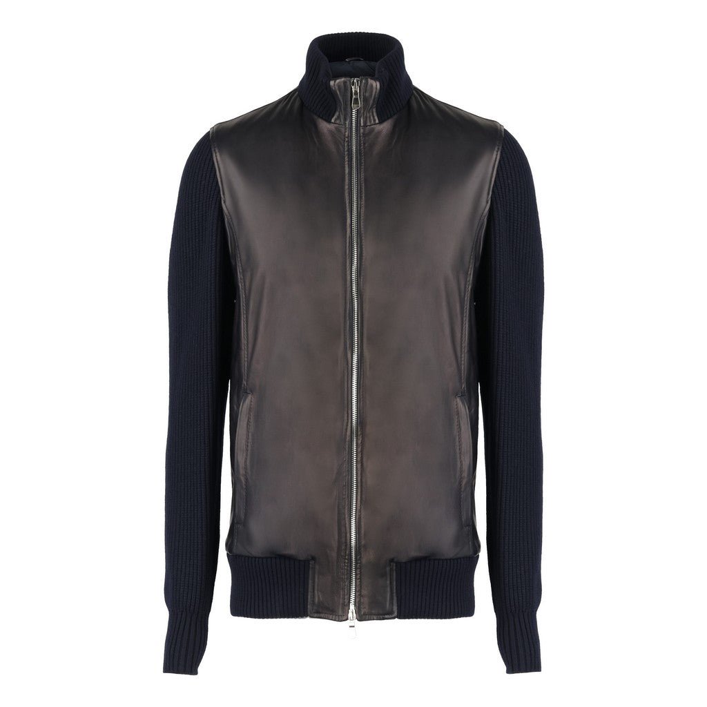 FRADI Leather Bomber Jacket NAVY - Henry Bucks