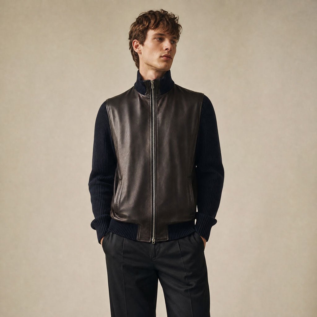 FRADI Leather Bomber Jacket NAVY - Henry Bucks