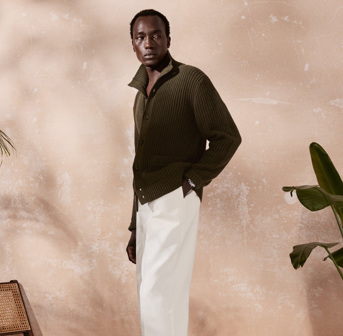 FRESCOBAL CARIOCA Claudio Ribbed Cardigan OLIVE - Henry Bucks