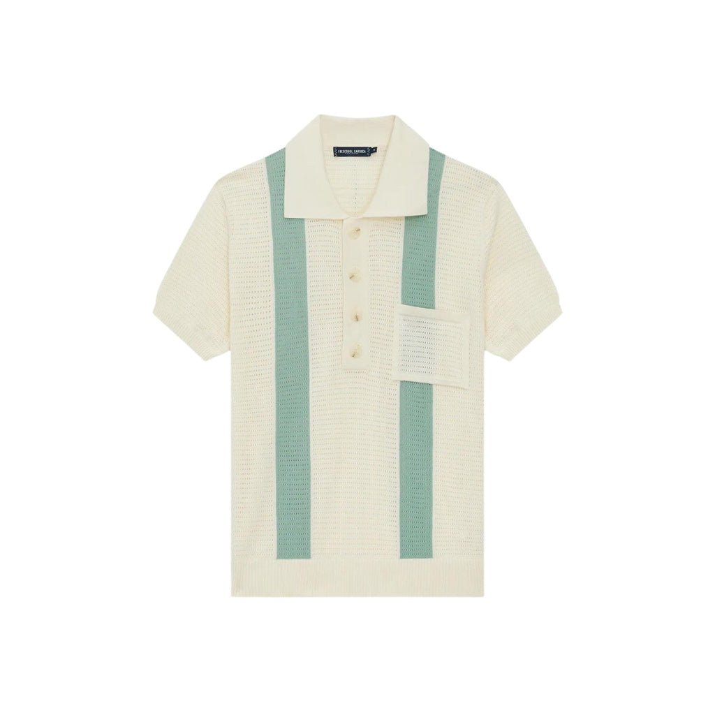 FRESCOBAL CARIOCA Crochet Stripe Polo WHITE/AQUA - Henry Bucks