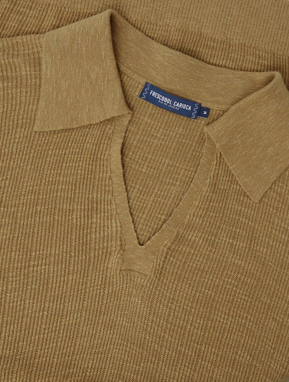 FRESCOBAL CARIOCA Joaquim V Neck Polo DRIED MOSS - Henry Bucks
