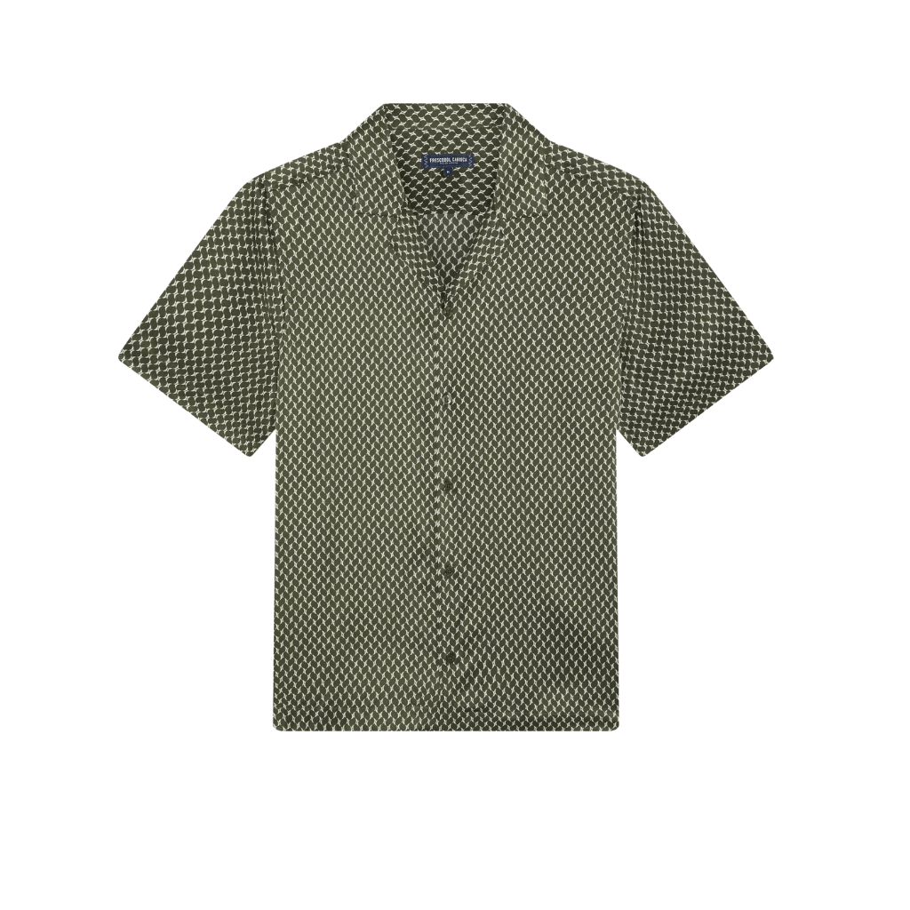FRESCOBAL CARIOCA Roberto Silk Short Sleeve Shirt OLIVE - Henry Bucks