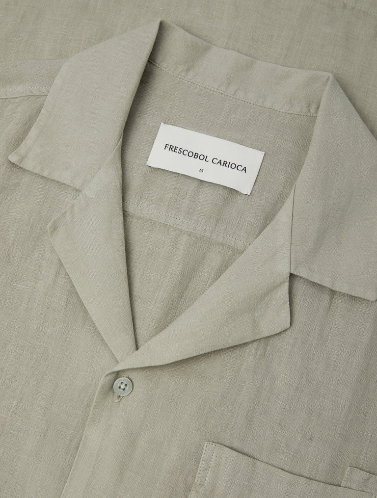FRESCOBOL CARIOCA Angelo Linen Short Sleeve Shirt PALM GREEN - Henry Bucks