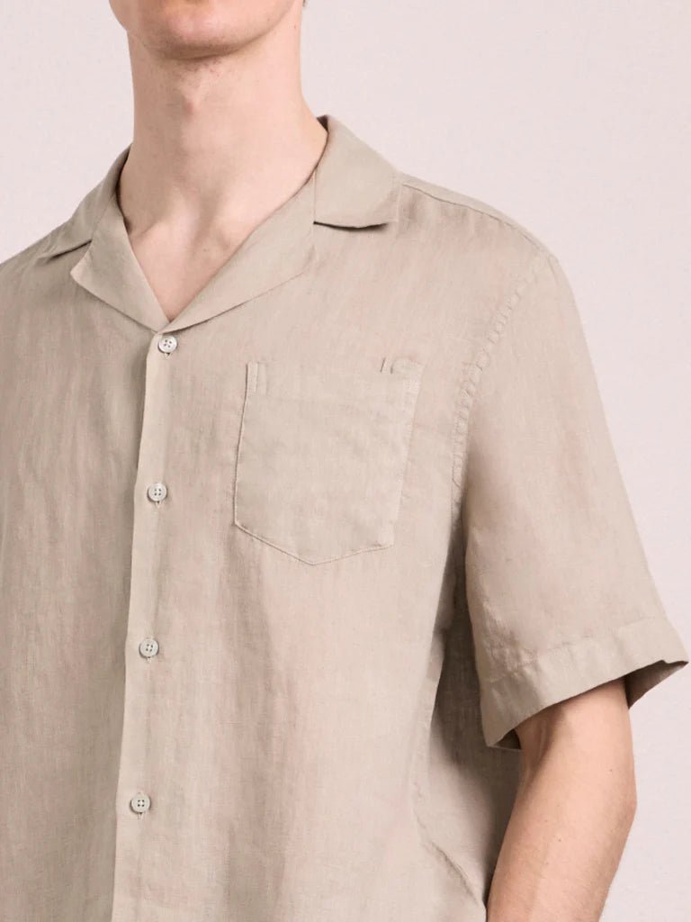FRESCOBOL CARIOCA Angelo Linen Short Sleeve Shirt PALM GREEN - Henry Bucks