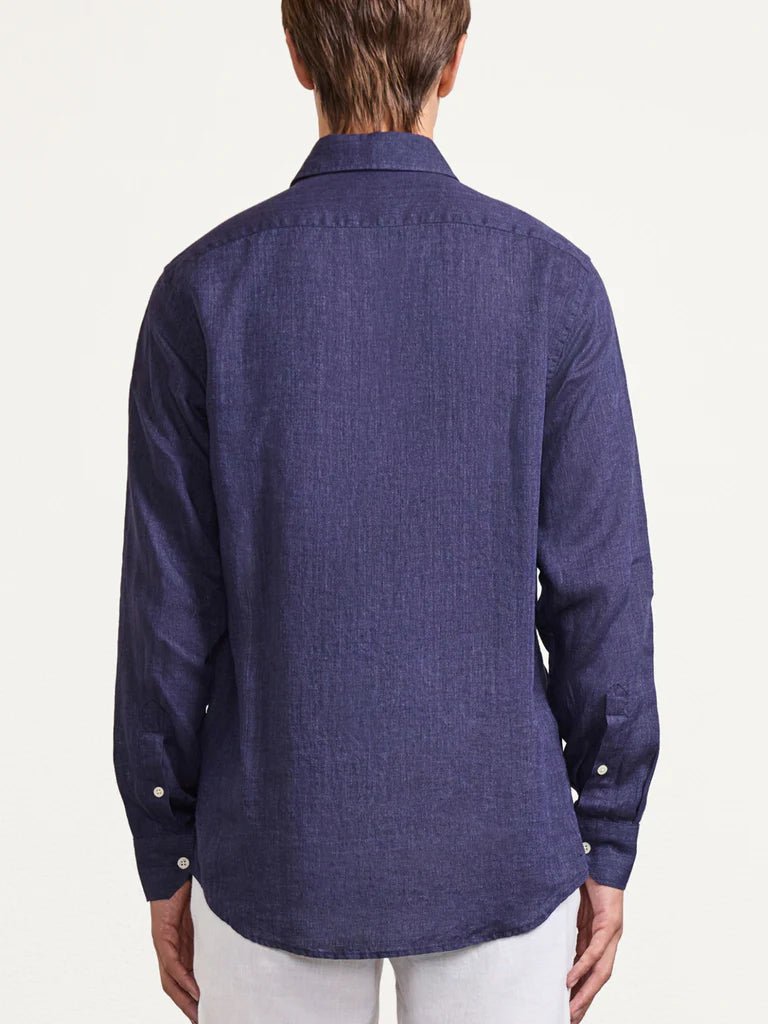 FRESCOBOL CARIOCA Antonio Linen Long Sleeve Shirt MIDNIGHT NAVY - Henry Bucks