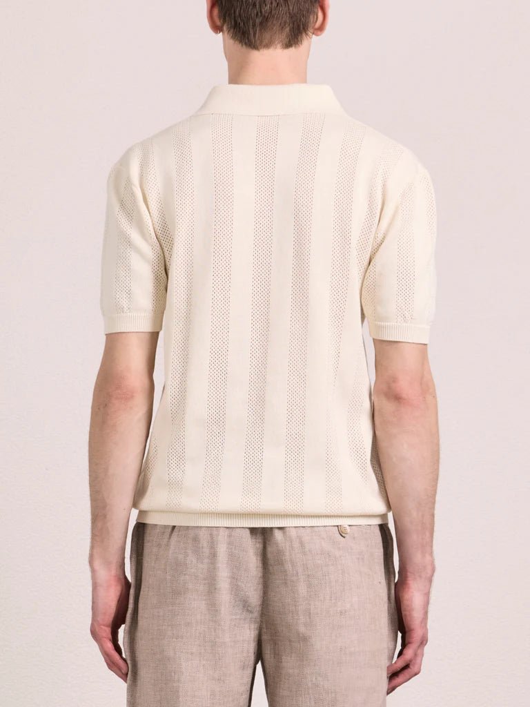 FRESCOBOL CARIOCA Cotton Stripe Short Sleeve Button Knit Polo CREAM - Henry Bucks