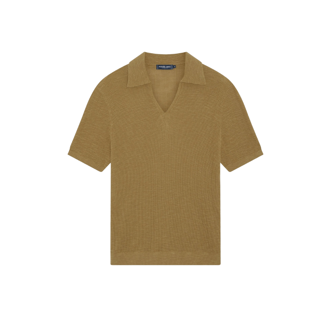 FRESCOBOL CARIOCA Joaquim V Neck Polo DRIED MOSS - Henry Bucks