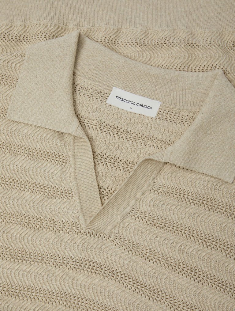 FRESCOBOL CARIOCA Rino Cotton Jacquard Short Sleeve Polo SAND - Henry Bucks