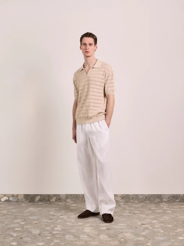 FRESCOBOL CARIOCA Rino Cotton Jacquard Short Sleeve Polo SAND - Henry Bucks
