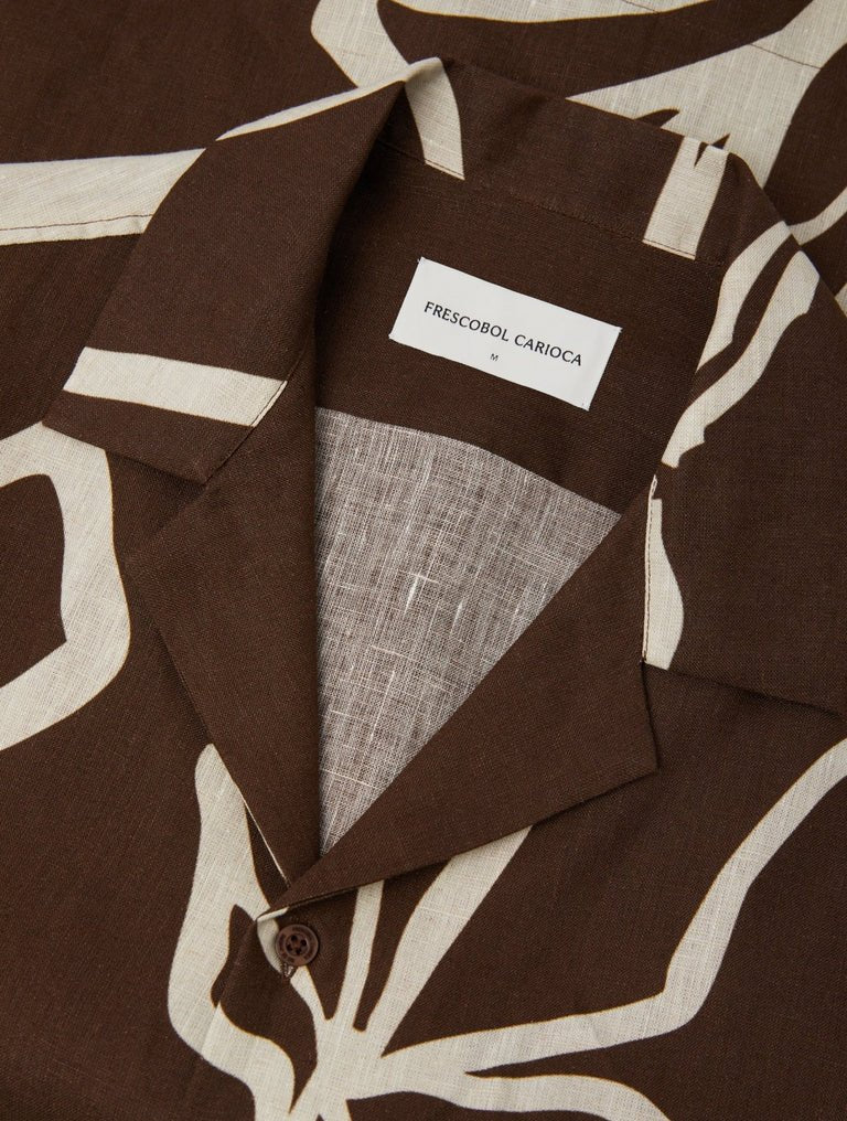FRESCOBOL CARIOCA Roberto Short Sleeve Linen Shirt CACAO - Henry Bucks