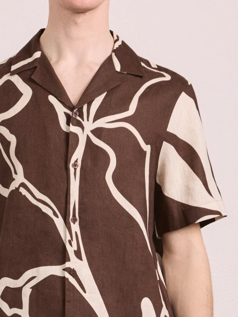 FRESCOBOL CARIOCA Roberto Short Sleeve Linen Shirt CACAO - Henry Bucks