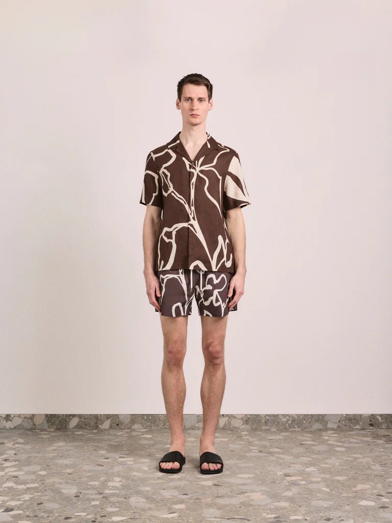 FRESCOBOL CARIOCA Roberto Short Sleeve Linen Shirt CACAO - Henry Bucks