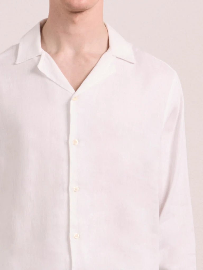 FRESCOBOL CARIOCA Safra Linen Blend Long Sleeve Shirt WHITE - Henry Bucks