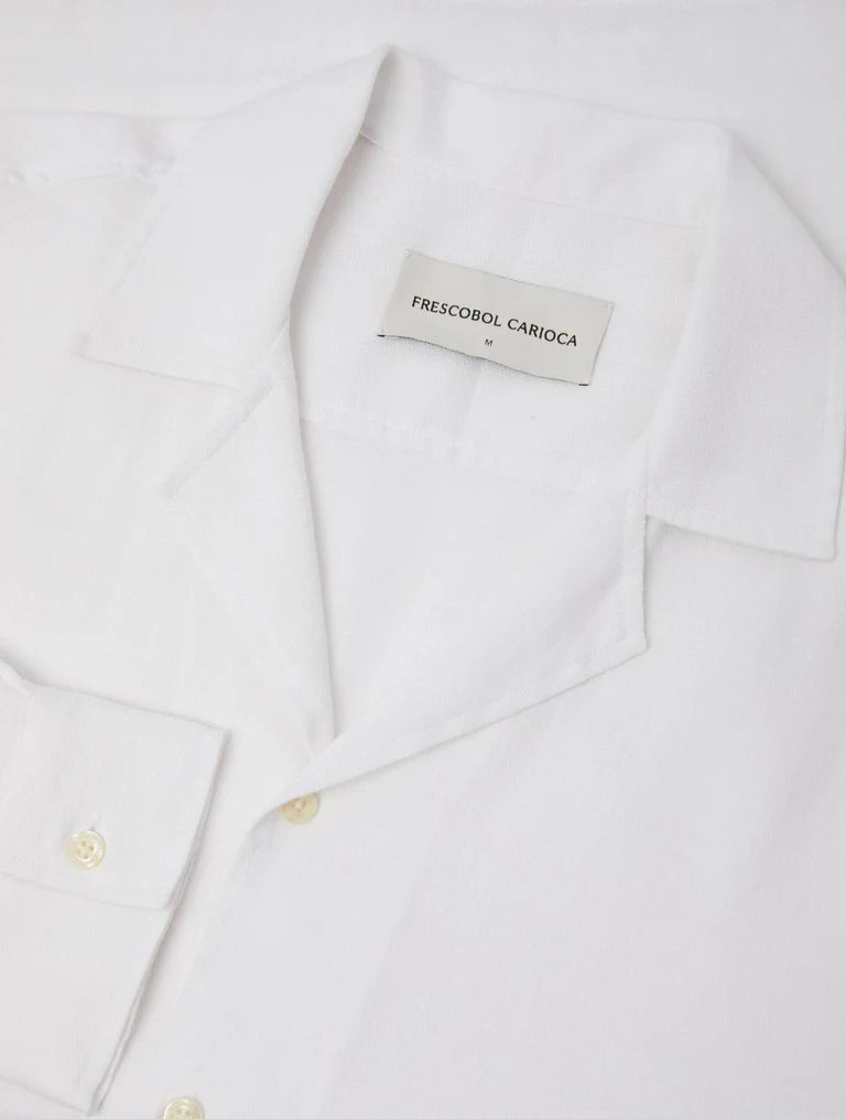 FRESCOBOL CARIOCA Safra Linen Blend Long Sleeve Shirt WHITE - Henry Bucks