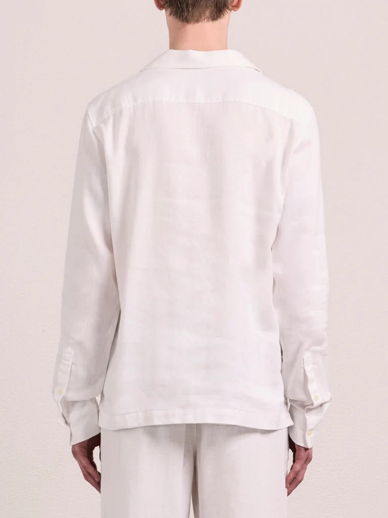 FRESCOBOL CARIOCA Safra Linen Blend Long Sleeve Shirt WHITE - Henry Bucks