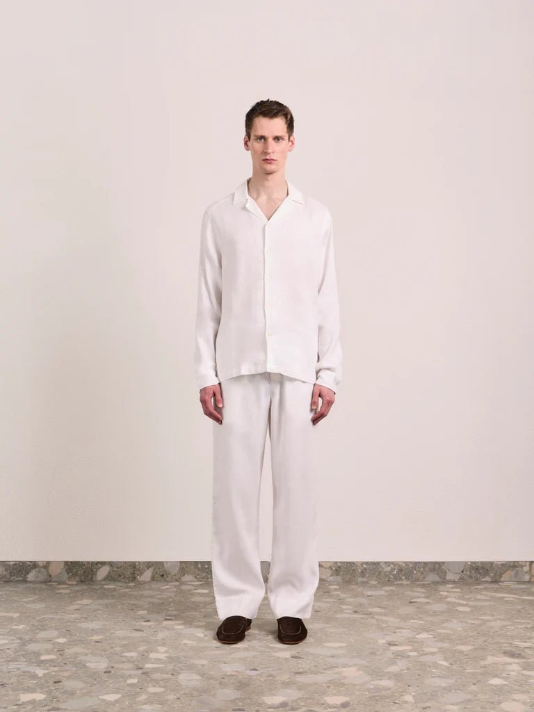 FRESCOBOL CARIOCA Safra Linen Blend Long Sleeve Shirt WHITE - Henry Bucks