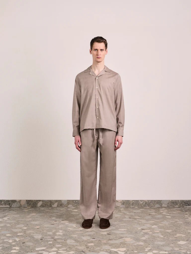 FRESCOBOL CARIOCA Safra Tropical Wool Long Sleeve Shirt LIGHT BROWN - Henry Bucks