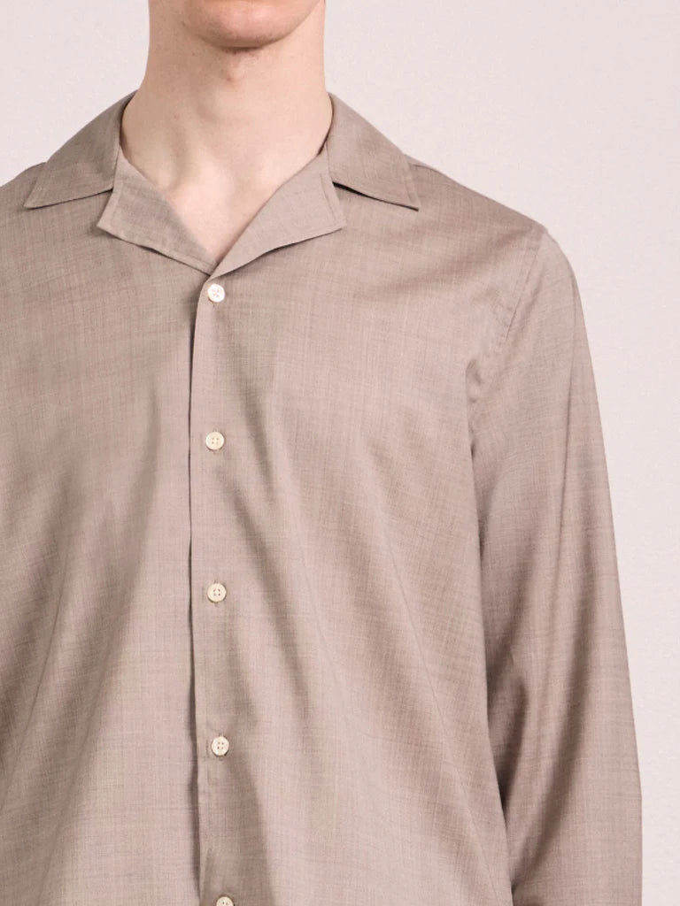 FRESCOBOL CARIOCA Safra Tropical Wool Long Sleeve Shirt LIGHT BROWN - Henry Bucks