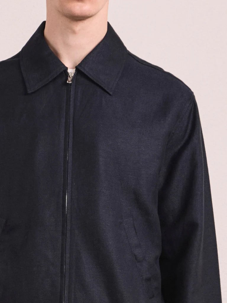 FRESCOBOL CARIOCA Tomas Linen Blend Zip Blouson Jacket NAVY - Henry Bucks