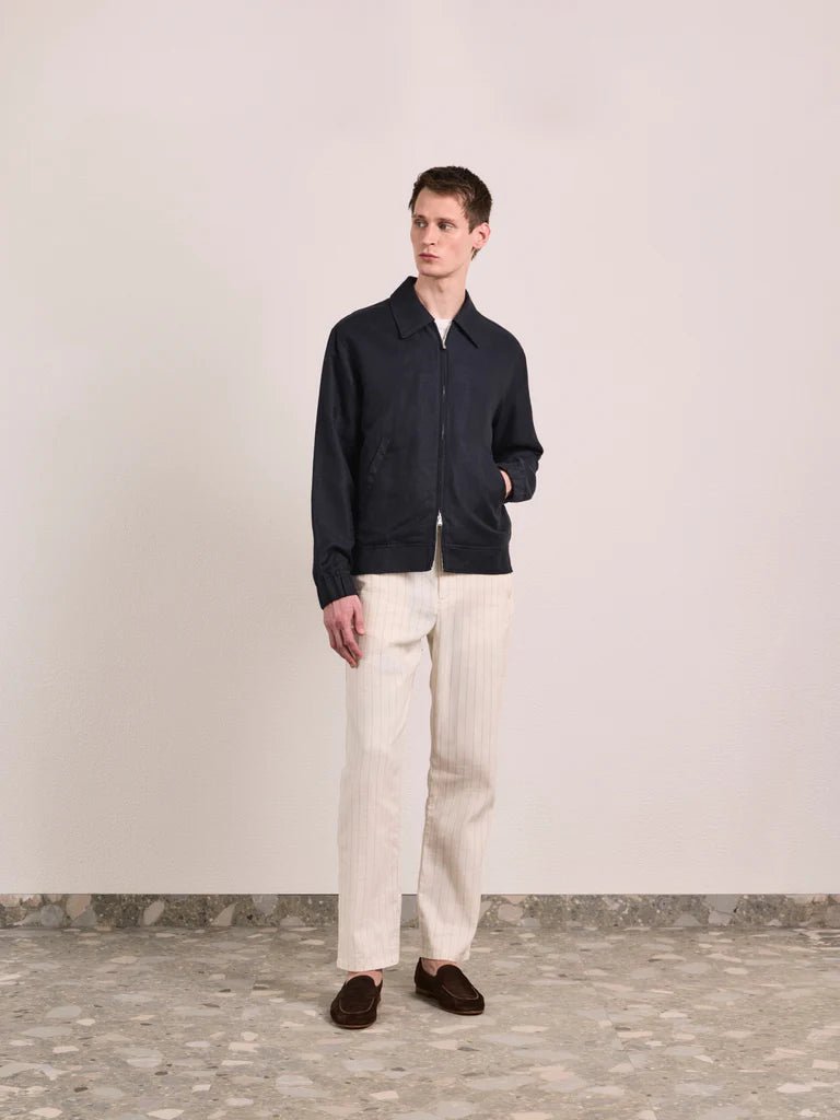 FRESCOBOL CARIOCA Tomas Linen Blend Zip Blouson Jacket NAVY - Henry Bucks