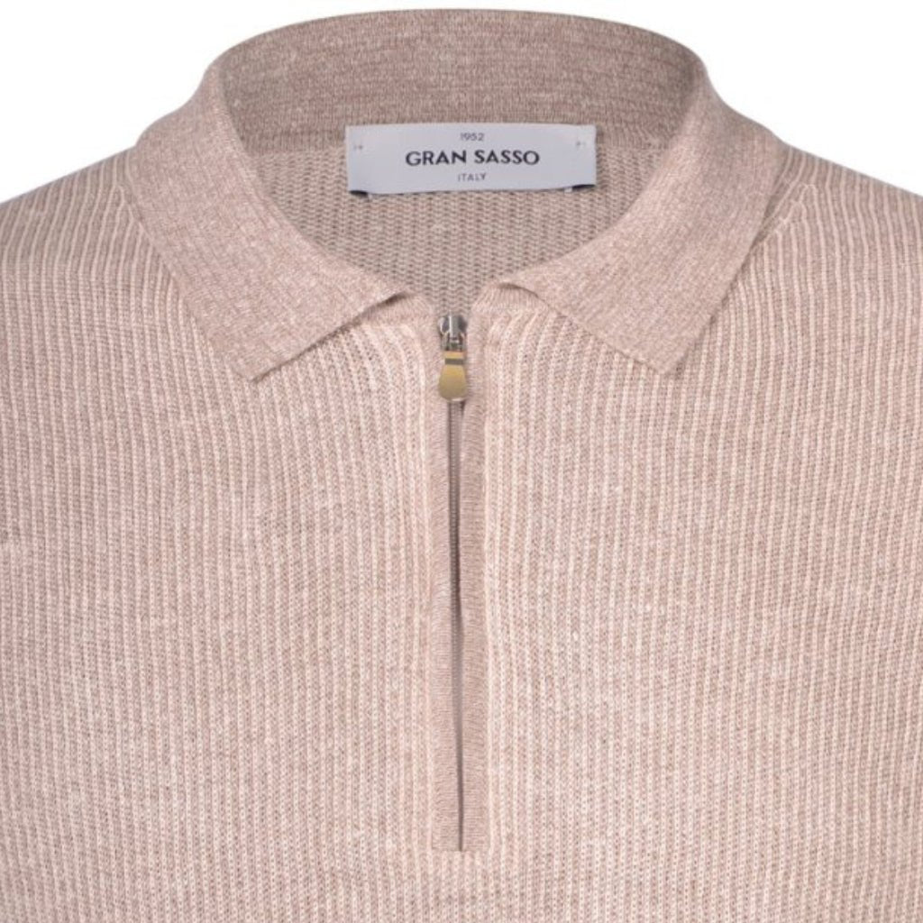 GRAN SASSO 2 - Tone Cotton/Linen Stripe Polo BEIGE - Henry BucksPolo61SS240038 - BEIG - 48