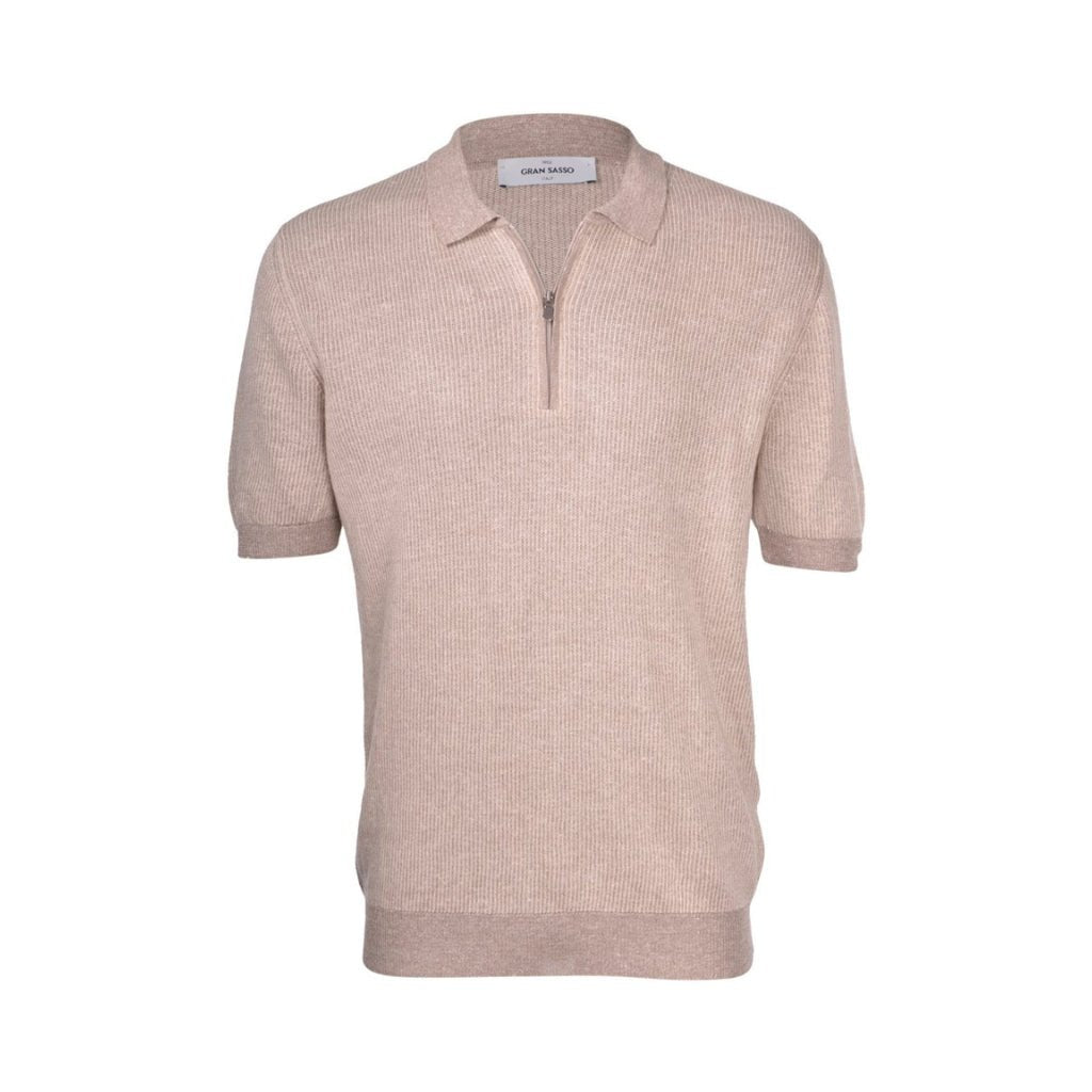 GRAN SASSO 2 - Tone Cotton/Linen Stripe Polo BEIGE - Henry BucksPolo61SS240038 - BEIG - 48