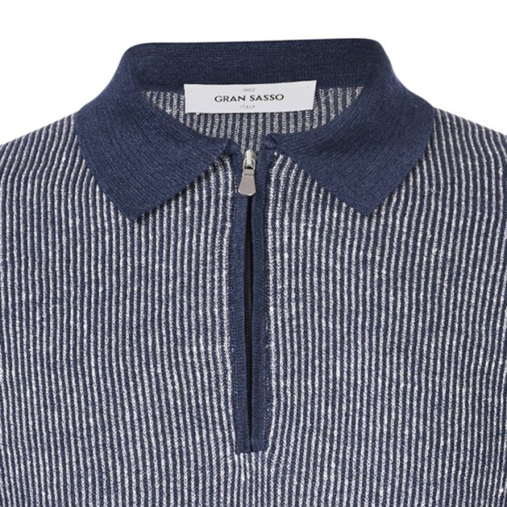 GRAN SASSO 2 - Tone Cotton/Linen Stripe Polo NAVY - Henry BucksPolo61SS240038 - NAVY - 50