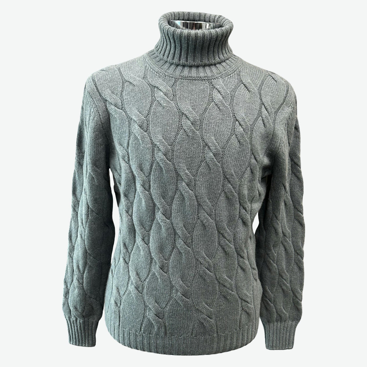 GRAN SASSO Cashmere Turtleneck Cable Knit GREY - Henry Bucks