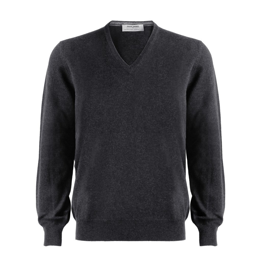 GRAN SASSO Cashmere V - Neck CHARCOAL - Henry Bucks