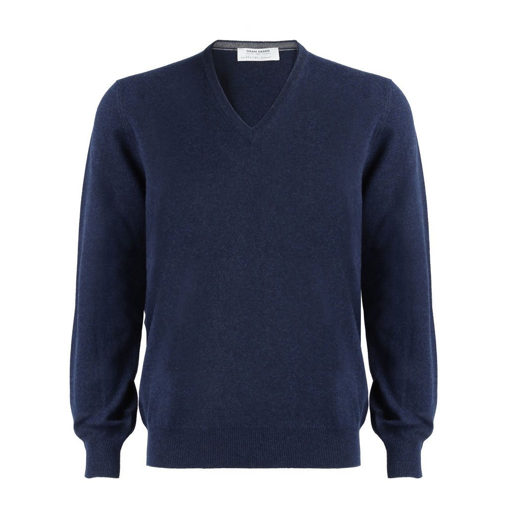 GRAN SASSO Cashmere V - Neck DENIM - Henry Bucks