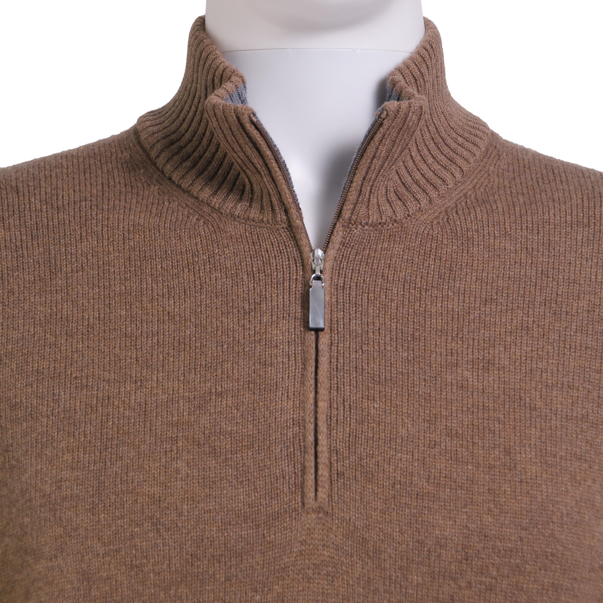 GRAN SASSO Cashmere/Wool Mock Neck 1/4 Zip Knit CAMEL - Henry BucksKNITWEAR46SOR23125 - CAMEL - 46