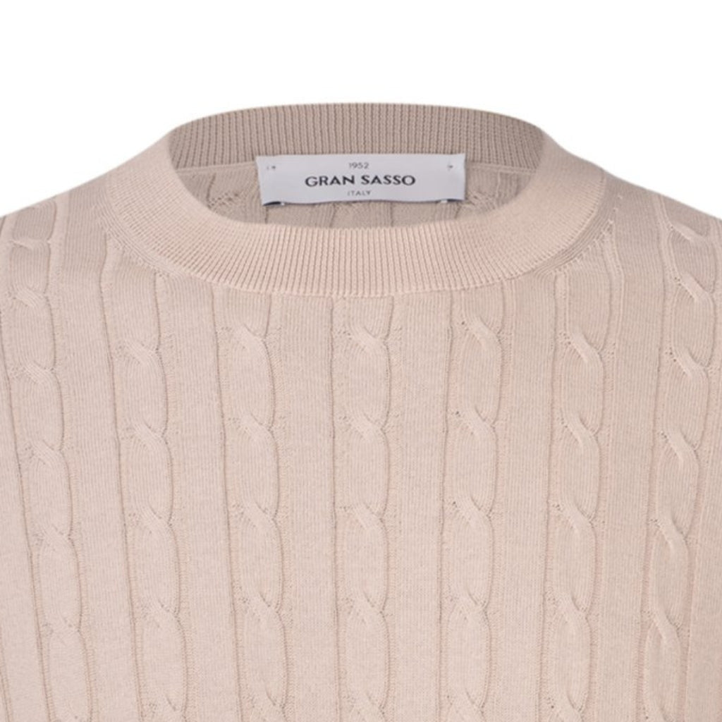 GRAN SASSO Cotton Cable Knit T Shirt LIGHT BEIGE - Henry BucksT-Shirts61SS240037 - LTBEIGE - 48