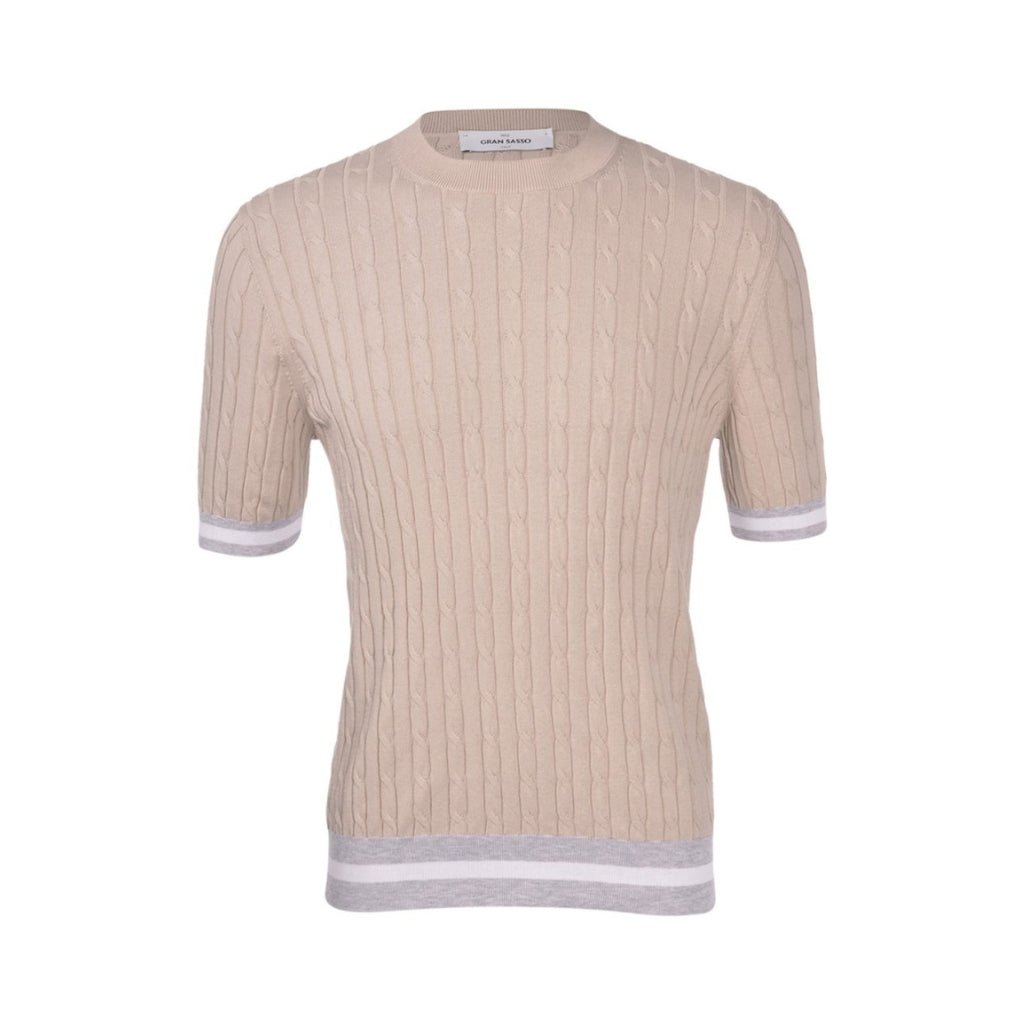 GRAN SASSO Cotton Cable Knit T Shirt LIGHT BEIGE - Henry BucksT-Shirts61SS240037 - LTBEIGE - 48