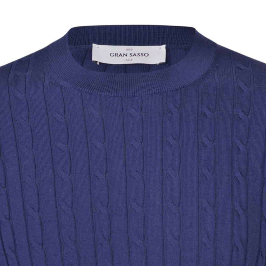 GRAN SASSO Cotton Cable Knit T Shirt NAVY - Henry BucksT-Shirts61SS240037 - NAVY - 48