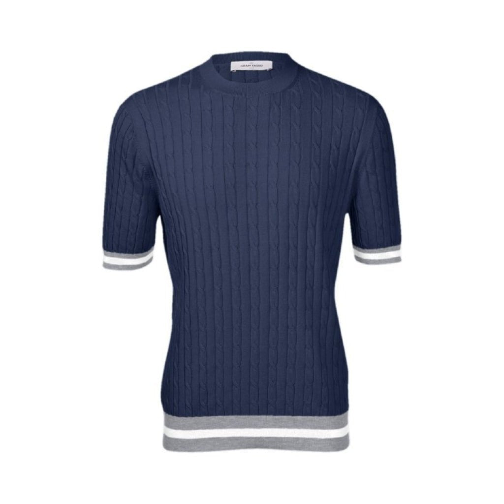 GRAN SASSO Cotton Cable Knit T Shirt NAVY - Henry BucksT-Shirts61SS240037 - NAVY - 48