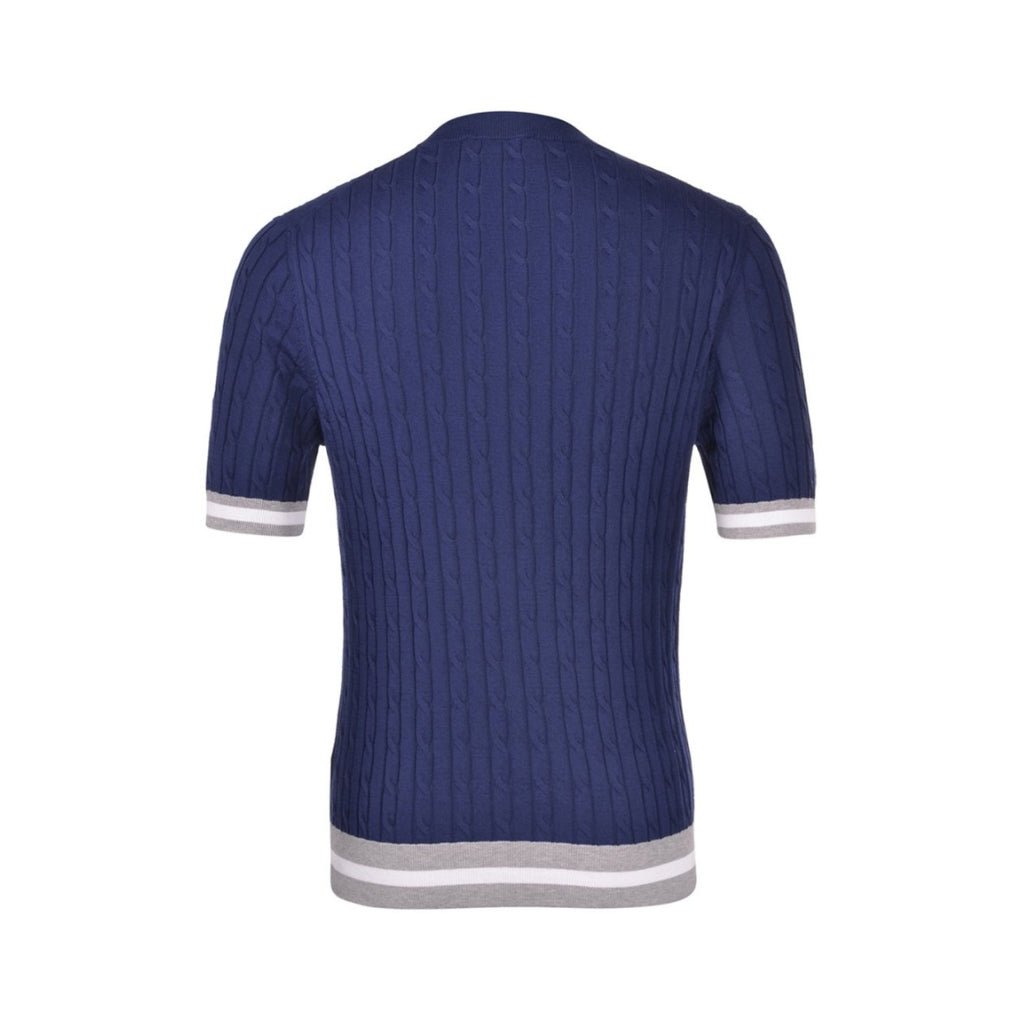 GRAN SASSO Cotton Cable Knit T Shirt NAVY - Henry BucksT-Shirts61SS240037 - NAVY - 48