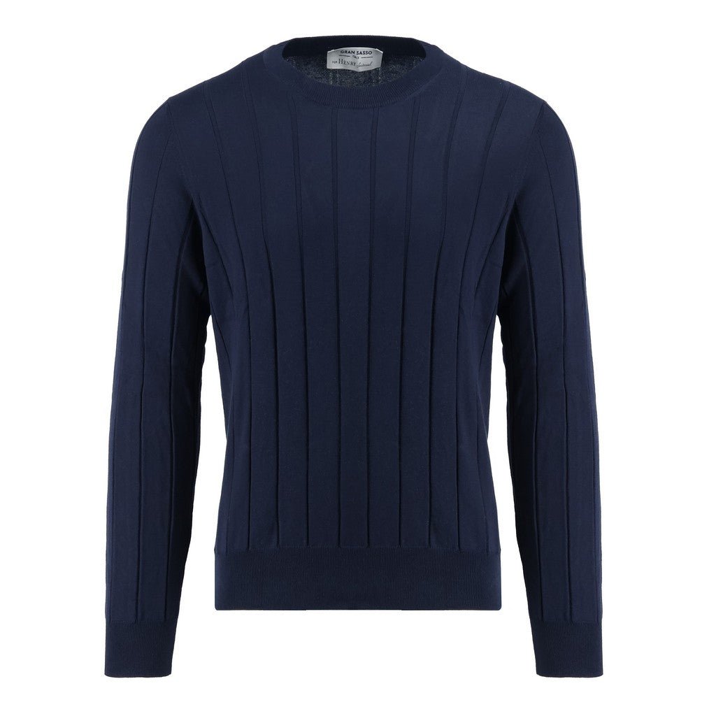 GRAN SASSO Cotton Crew Neck NAVY - Henry Bucks
