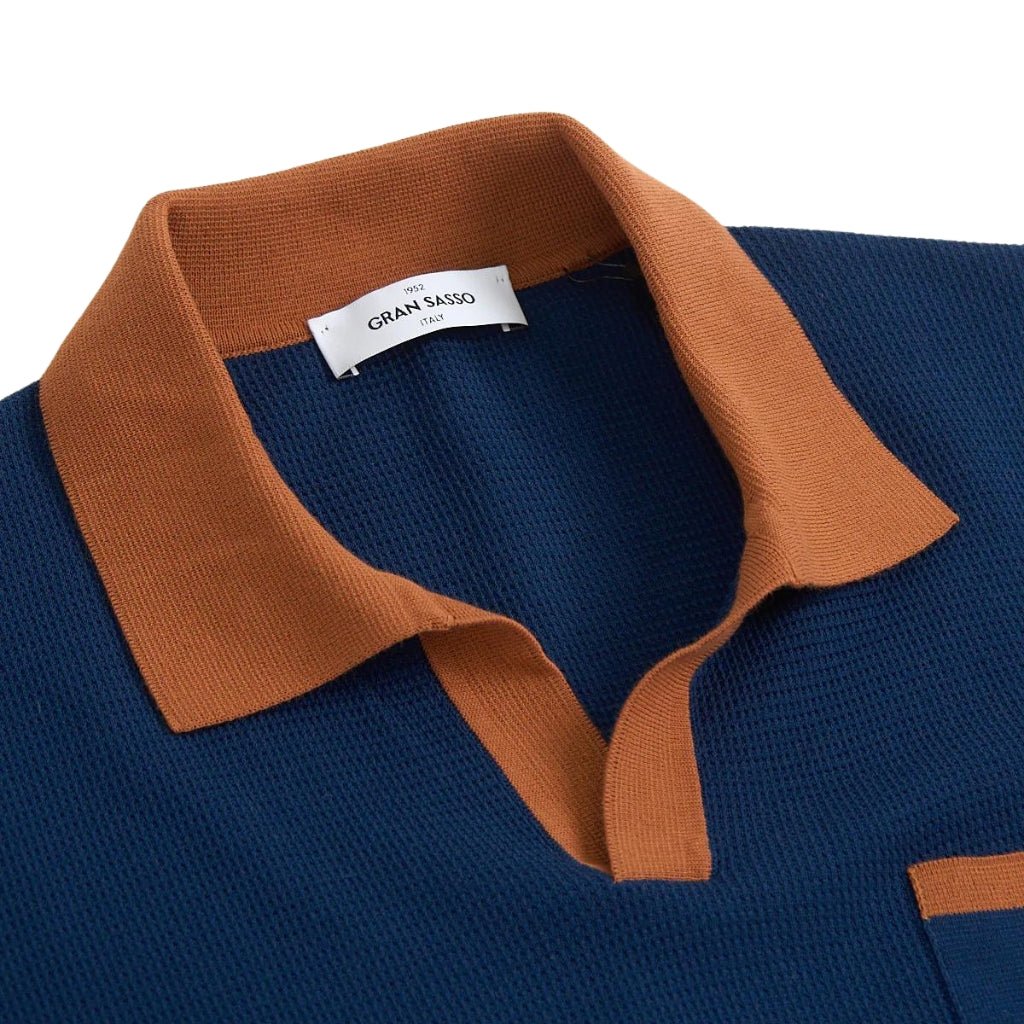 GRAN SASSO Cotton Knit Pocket Polo NAVY/BROWN - Henry BucksPolo61SS240042 - NVYBRN - 48