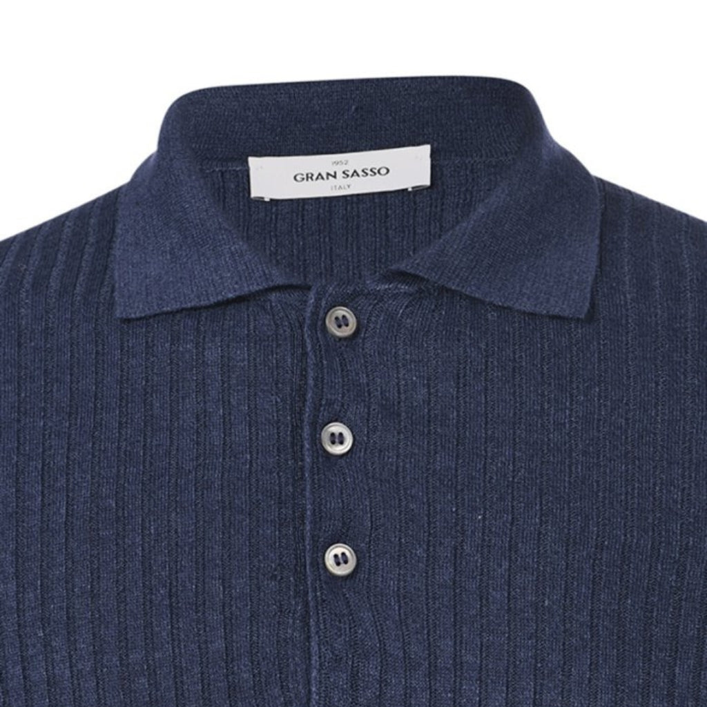 GRAN SASSO Cotton Linen Ribbed Polo NAVY - Henry BucksPolo61SS240040 - NAVY - 48