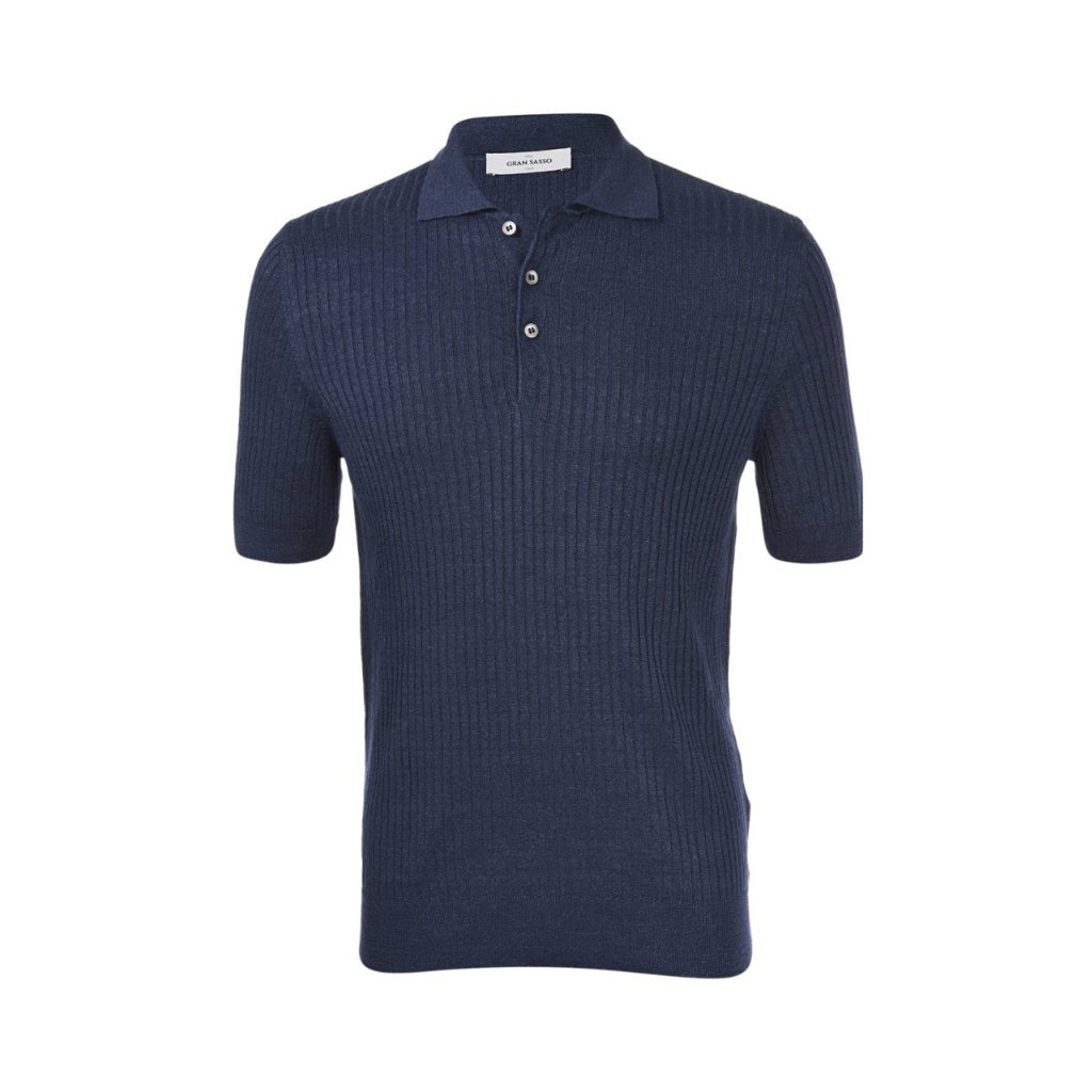GRAN SASSO Cotton Linen Ribbed Polo NAVY - Henry BucksPolo61SS240040 - NAVY - 48