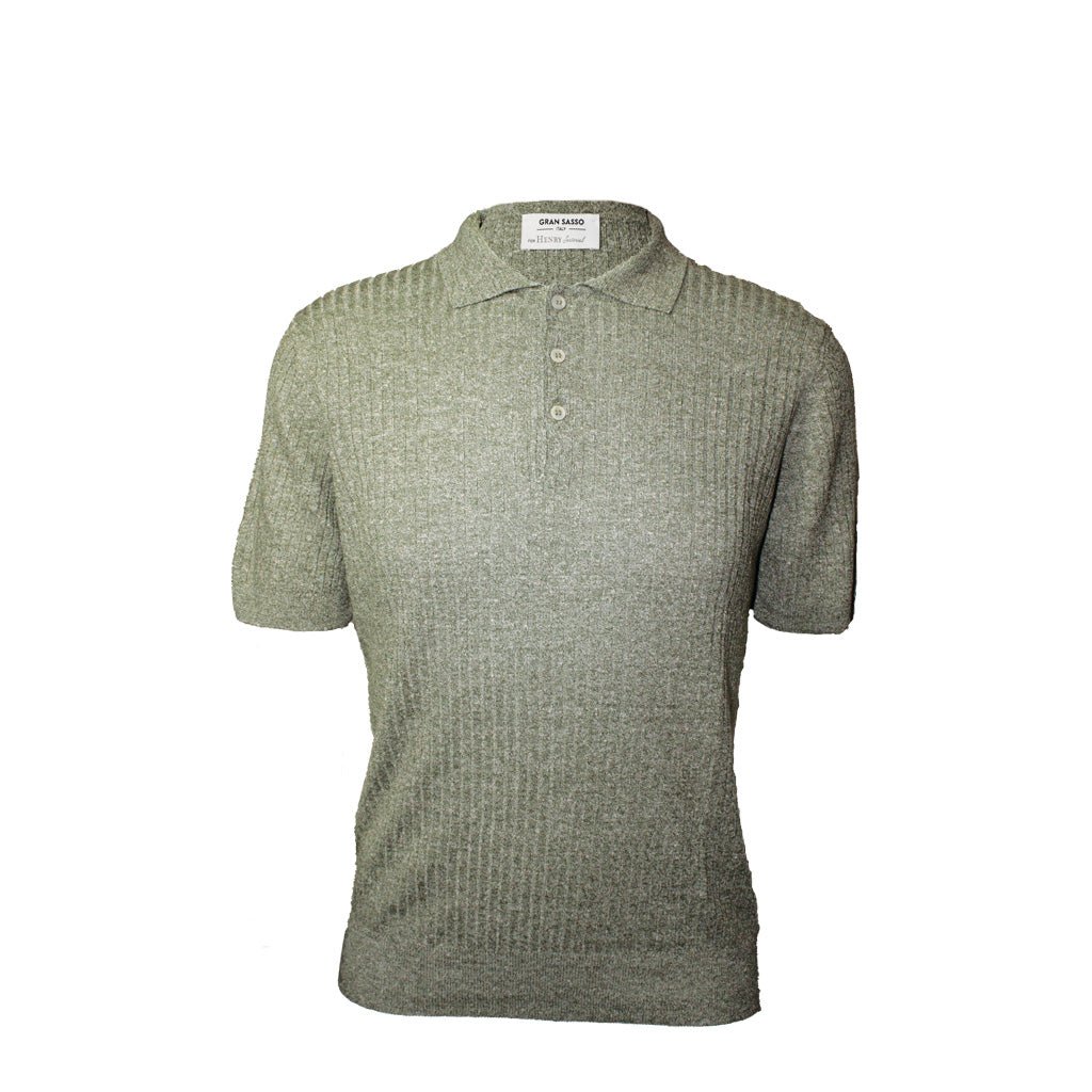 GRAN SASSO Cotton Linen Ribbed Polo OLIVE - Henry BucksPolo61SS240040 - OLIVE - 48