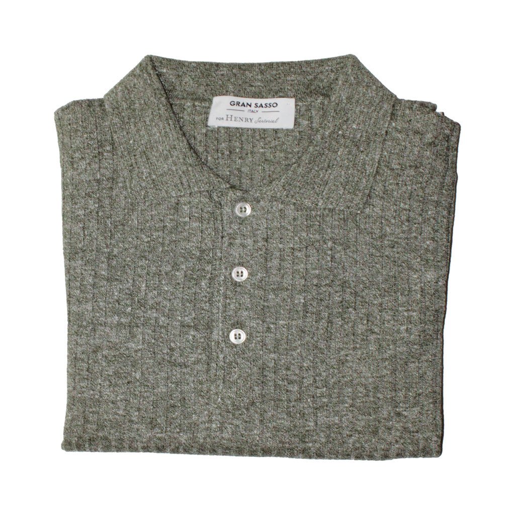 GRAN SASSO Cotton Linen Ribbed Polo OLIVE - Henry BucksPolo61SS240040 - OLIVE - 48