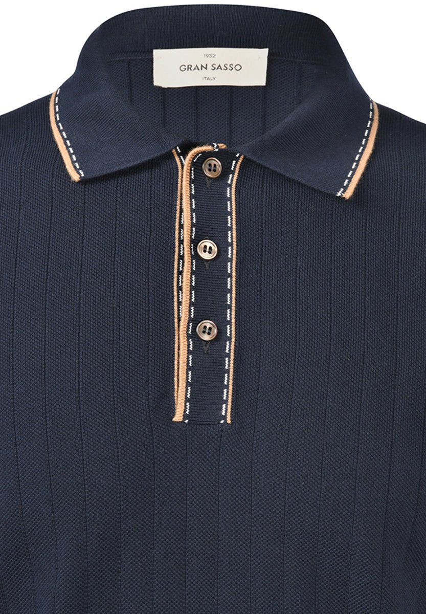 GRAN SASSO Cotton Tennis Polo NAVY - Henry Bucks