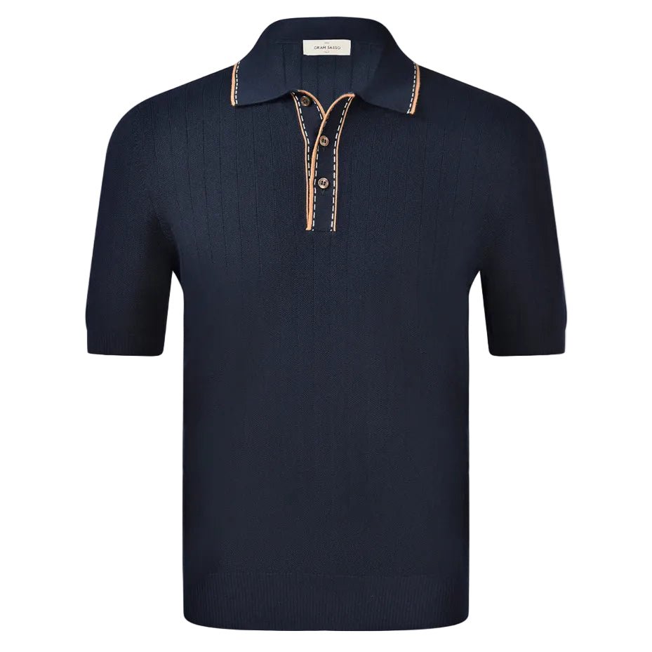GRAN SASSO Cotton Tennis Polo NAVY - Henry Bucks