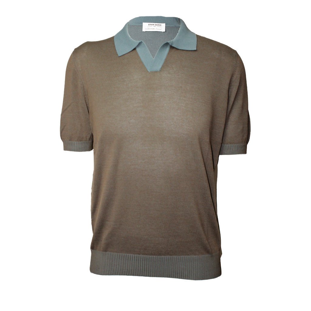 GRAN SASSO Cotton Vanise Skipper Polo BLUE/BROWN - Henry BucksPolo61SS240039 - BLUBRN - 50
