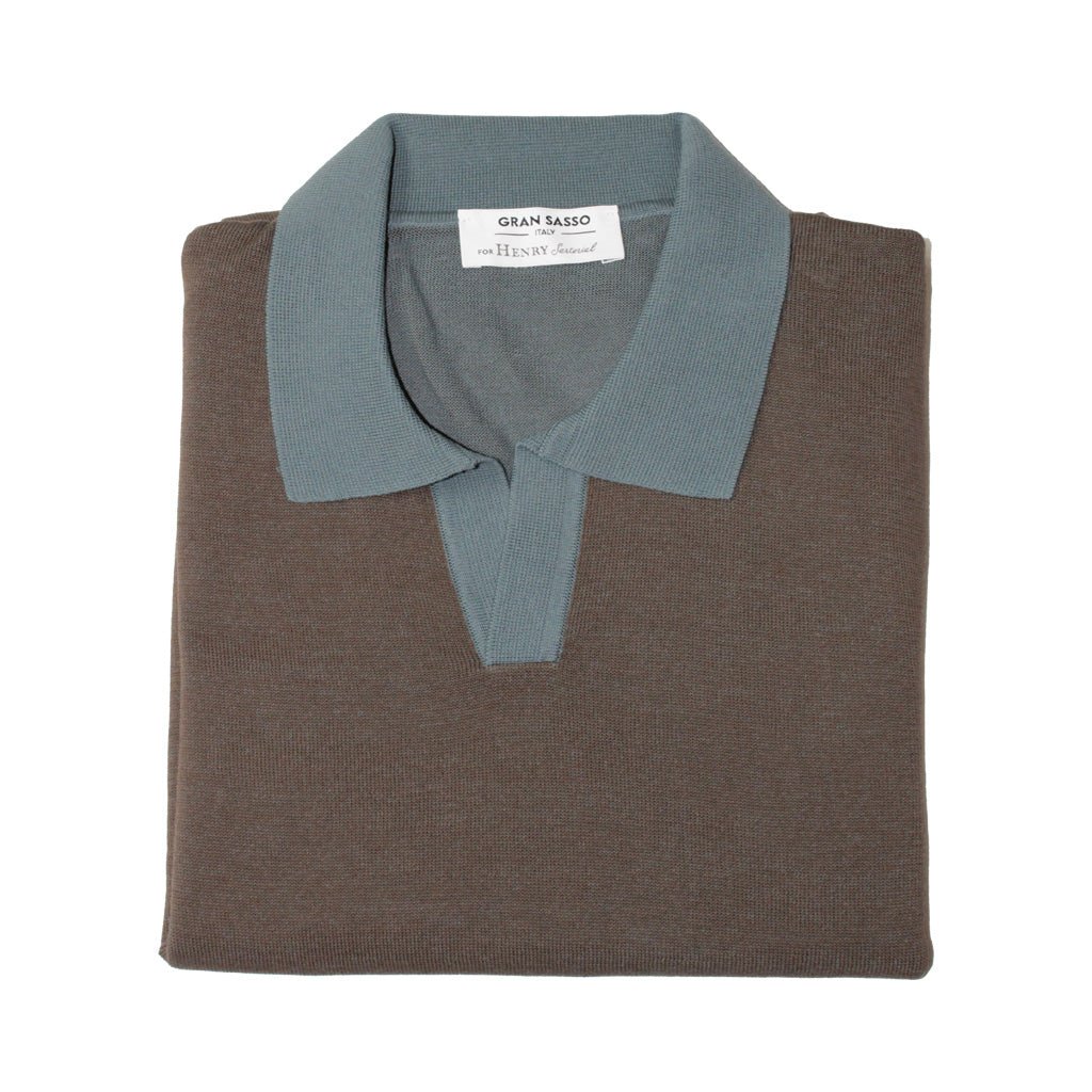 GRAN SASSO Cotton Vanise Skipper Polo BLUE/BROWN - Henry BucksPolo61SS240039 - BLUBRN - 50